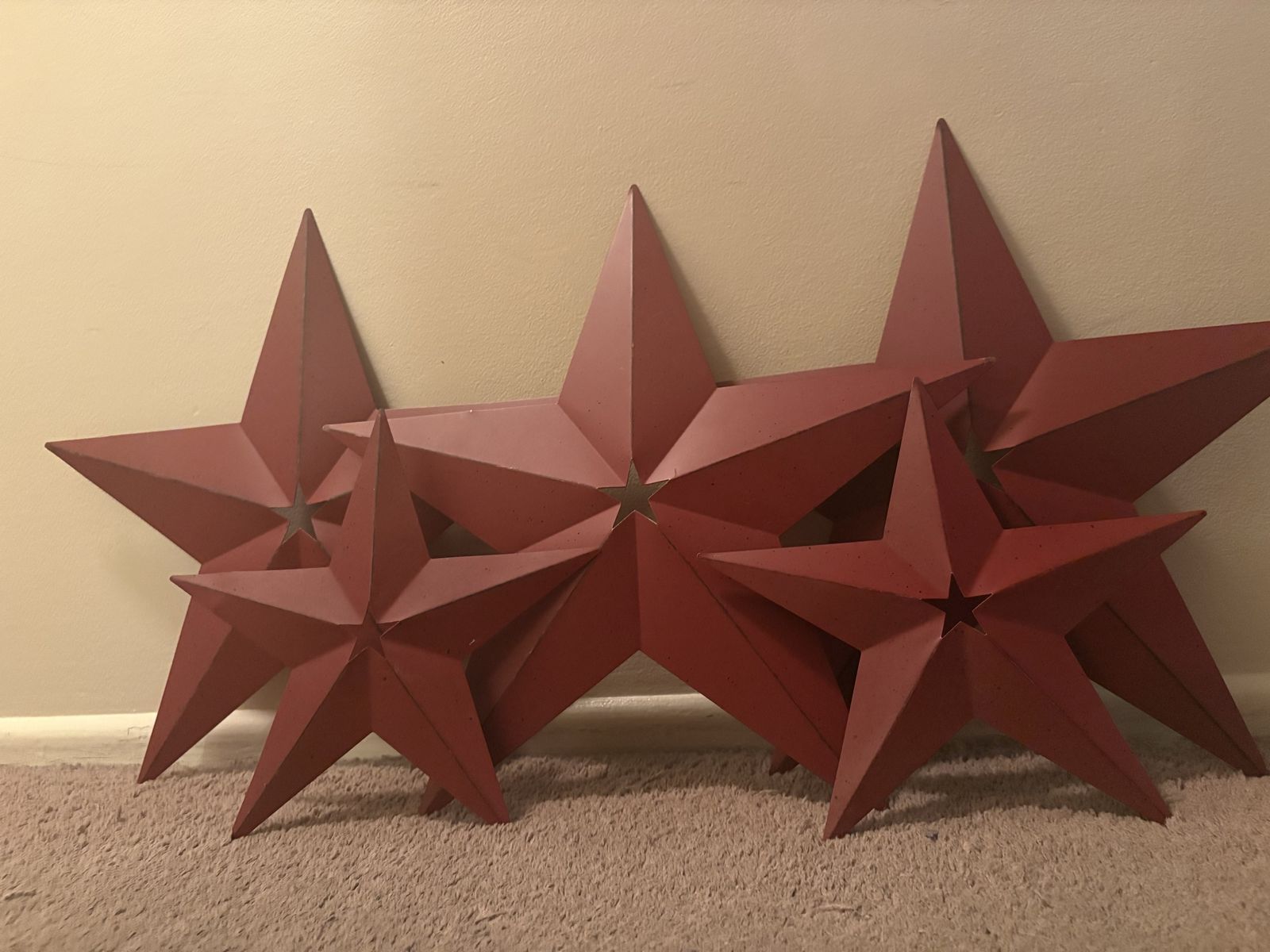 Set of 5 Red Metal Barn Stars Wall Decor Rustic Country Primitive