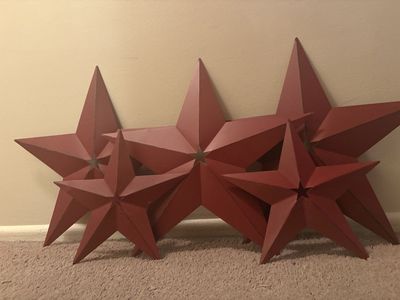 Set of 5 Red Metal Barn Stars Wall Decor Rustic Country Primitive