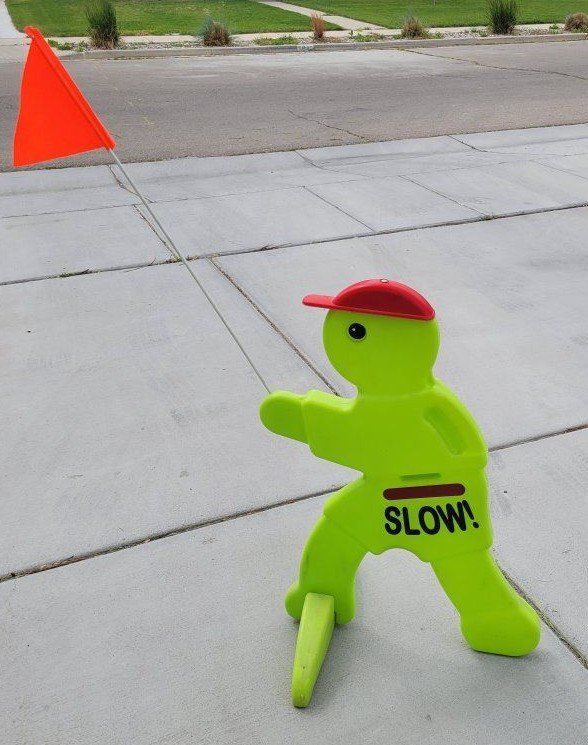 KidAlert KABG-S Safety Sign - "Slow" Kids at Play Traffic Sign, 39" Tall, Fluorescent Green with Flag