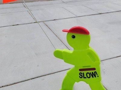 KidAlert KABG-S Safety Sign - "Slow" Kids at Play Traffic Sign, 39" Tall, Fluorescent Green with Flag