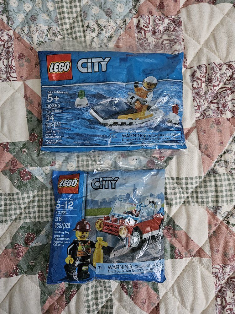 LEGO City 30363 Race Boat & 30221 Road Construction Worker Polybag Sets, New Sealed