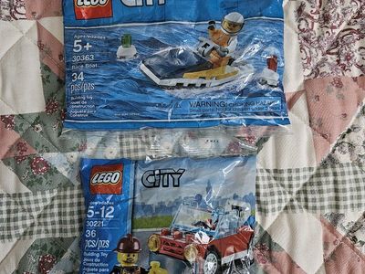 LEGO City 30363 Race Boat & 30221 Road Construction Worker Polybag Sets, New Sealed