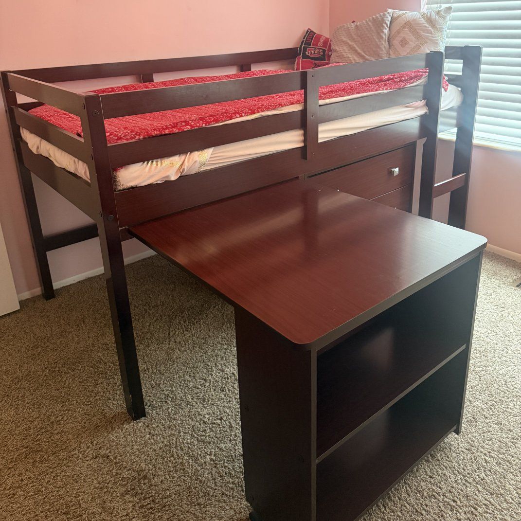 Loft bed with dresser and pull out desk
