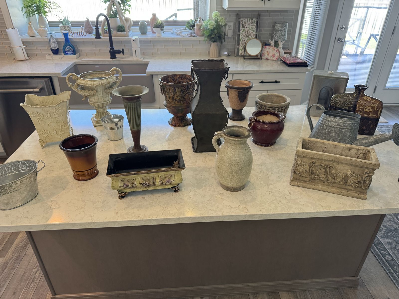 Large Collection of Assorted Vases, Planters & Decor - Ceramic, Metal, Clay