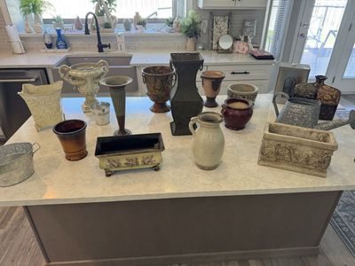 Large Collection of Assorted Vases, Planters & Decor - Ceramic, Metal, Clay