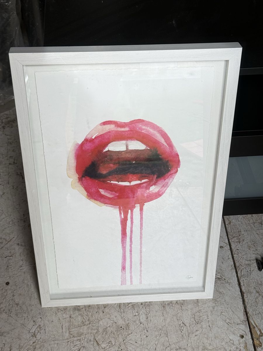 Original Watercolor Artwork - Framed Lips Painting & James Franco Portrait