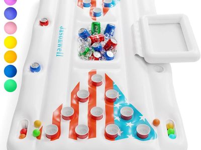 NEW Pool Toys Games Floats - Adult Pool Pong Table Game Float with Cooler Drink Cup Holders and 8 Balls Floating Pong