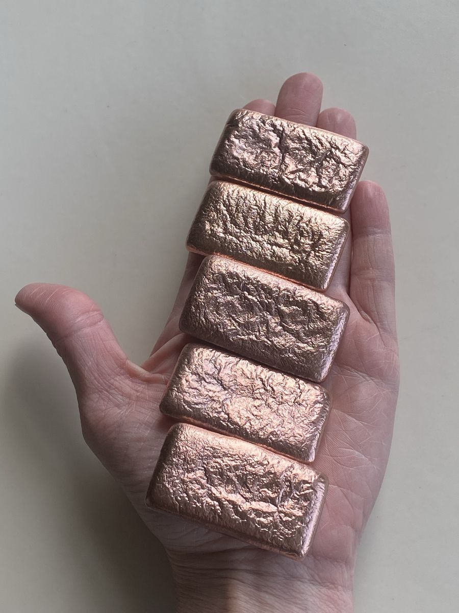 5 x copper .999 fine 4-5 oz ripple/brownie bar