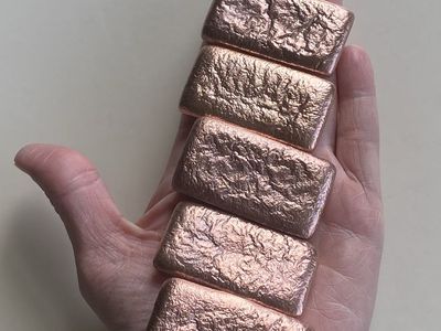 5 x copper .999 fine 4-5 oz ripple/brownie bar