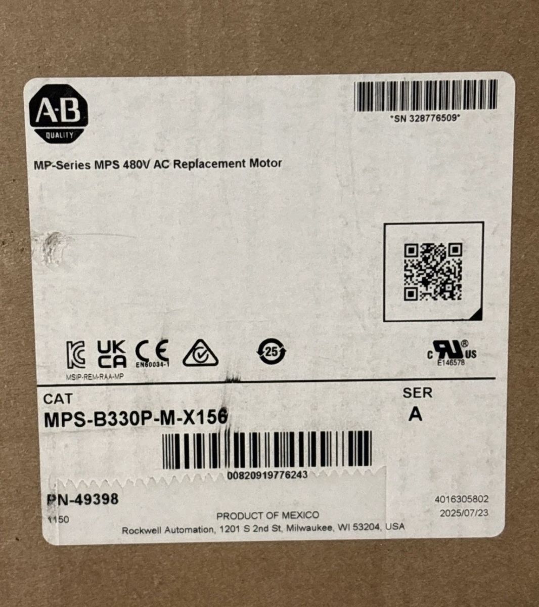 Allen-Bradley MP-Series MPS-B330P-M-X156 480V AC Replacement Motor Kinetix New
