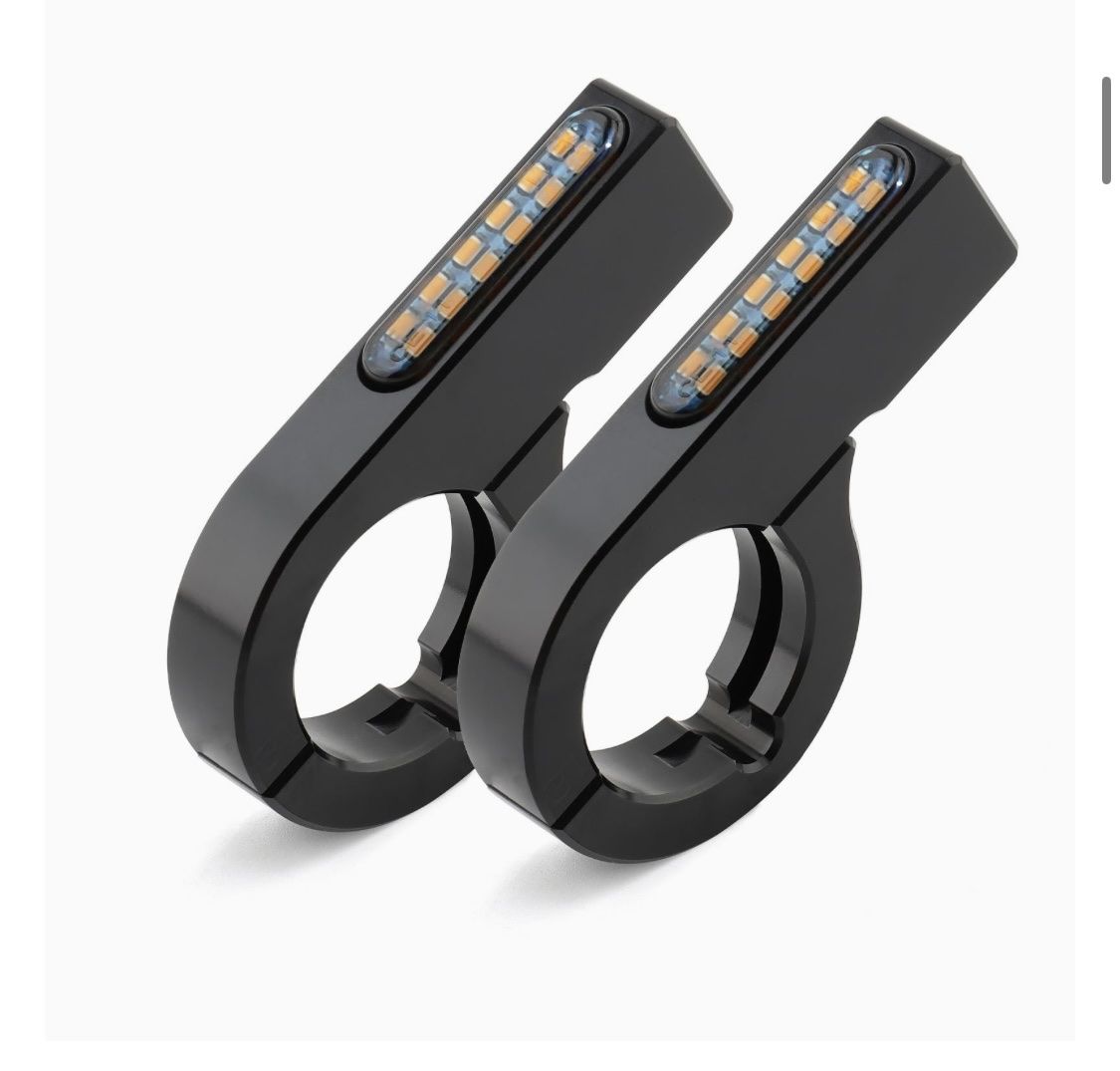 Motorcycle Front Fork Turn Signals LED 34-37mm Amber Lamp 12V - 2 Pack