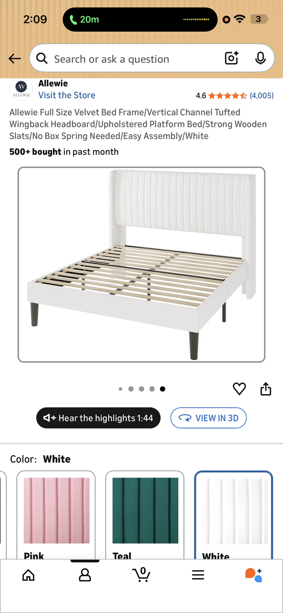 Full Size White Bedframe & Costco Gel Mattress