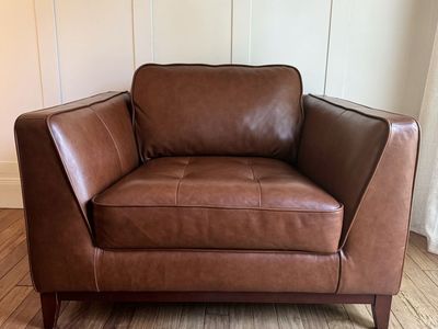 Oversized Genuine Leather Lounge Chair Cognac Brown