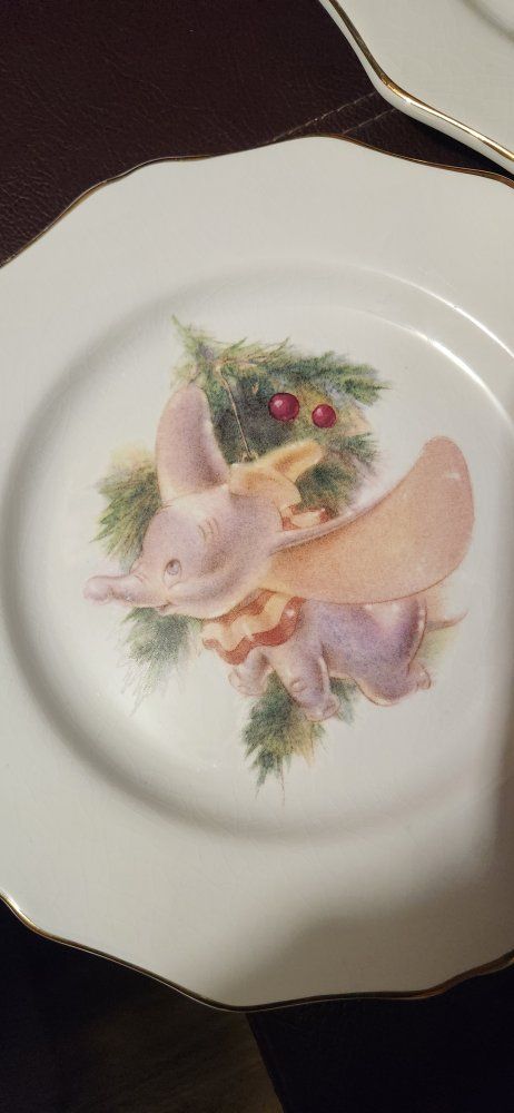 Disney Dumbo Christmas Collector Plates - Set of 3, Scalloped Gold Trim, Disney China