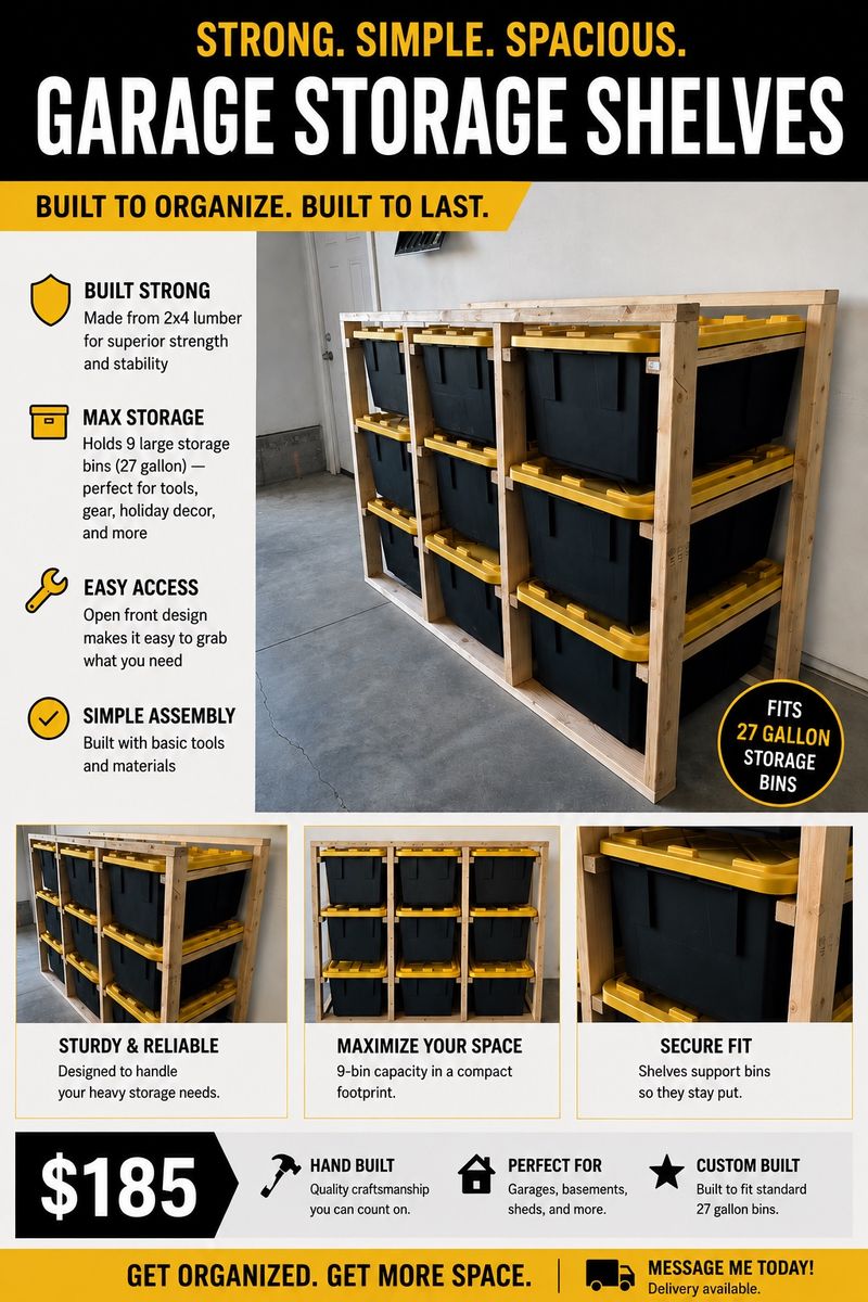 Garage shelf - 27 gallon bin organizer