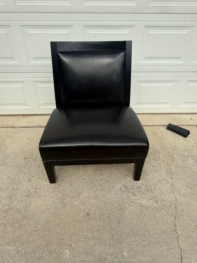 Black wood trim leather chair (a pair)