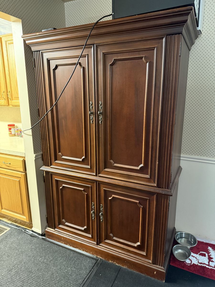 Large Wooden Storage Cabinet/Armoire with Adjustable Shelves & Drawers