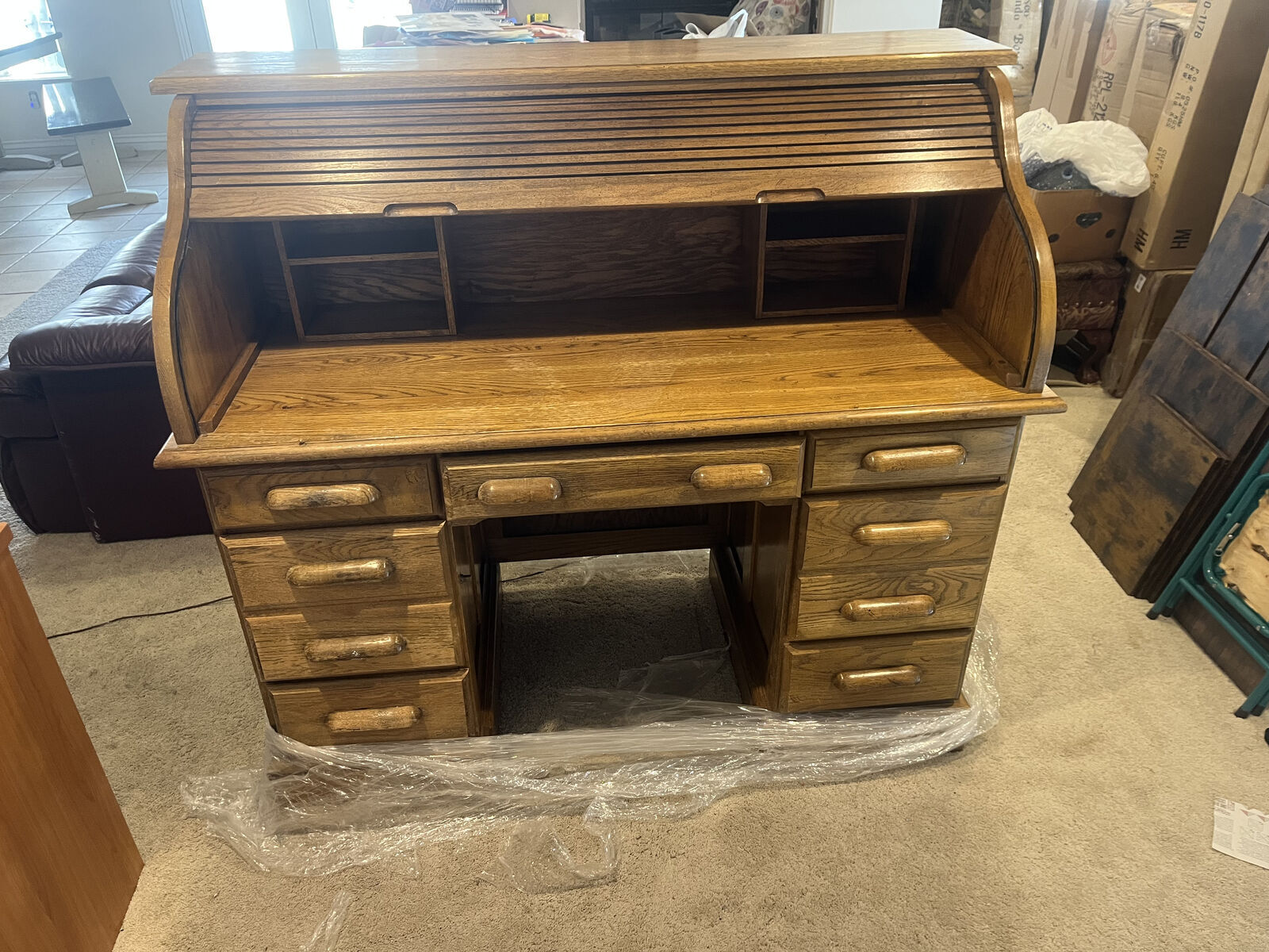 Antique / Vintage Solid Wood Roll top office write desk, or table, with matching rolling chair