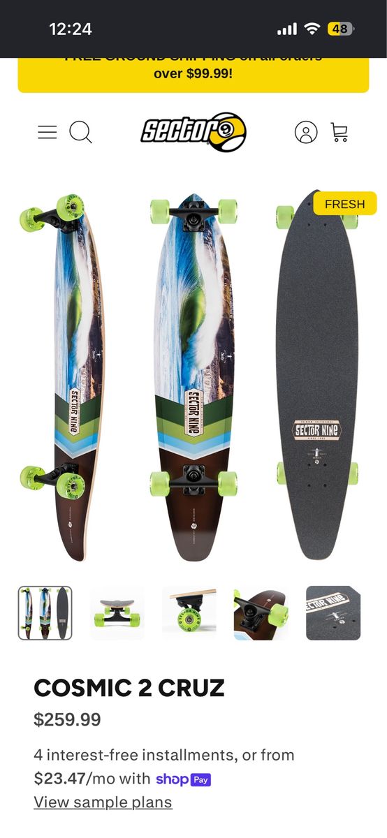 Sector 9 Cosmic 2 Cruz Longboard Skateboard - Wave Graphic, Cruising/Carving