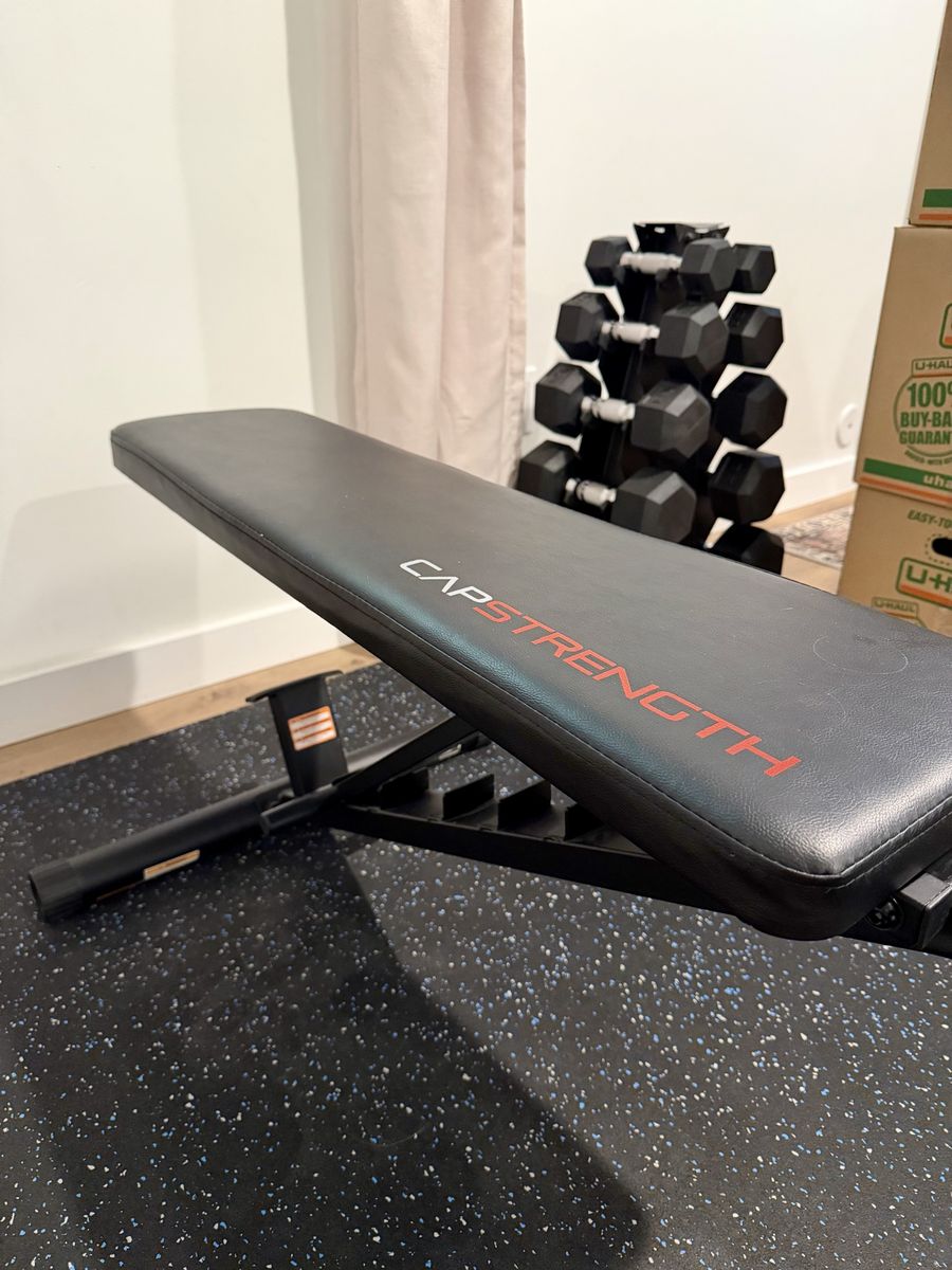 Starter Weight Lifting Set!! Bench, Gym Mat, Dumbbells, and Storage Rack