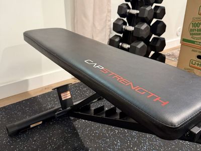 Starter Weight Lifting Set!! Bench, Gym Mat, Dumbbells, and Storage Rack