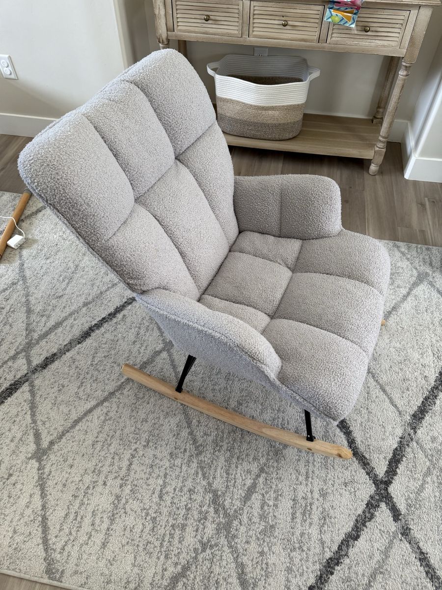 Cozy Light Gray Boucle Rocking Chair - Nursery/Living Room Accent Furniture