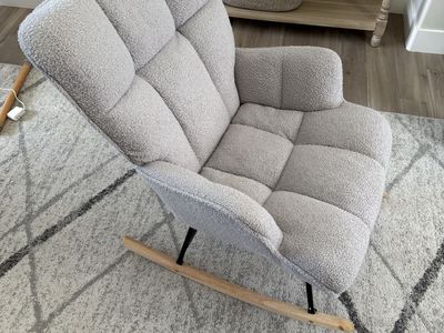 Cozy Light Gray Boucle Rocking Chair - Nursery/Living Room Accent Furniture