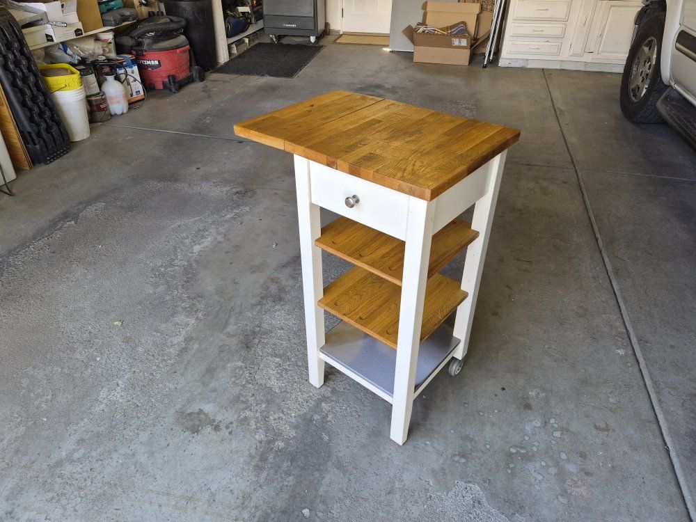 IKEA 37x17 Kitchen Cart with Butcher Block Top, Drawer, Shelves, and Wheels