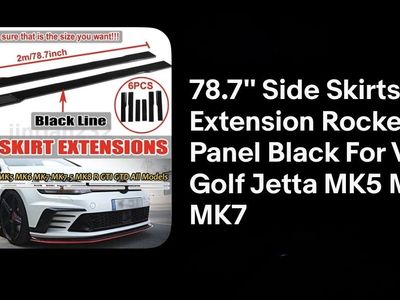 Black Line 78.7" Side Skirt Extensions Rocker Panel for VW Golf Jetta MK5 MK6 MK7 (6PCS)