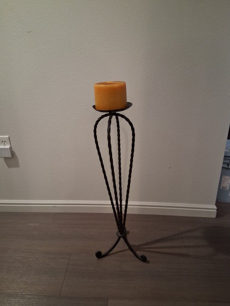 Wrought Iron Twisted Metal Pillar Candle Holder Floor Standing Decor Rustic Style