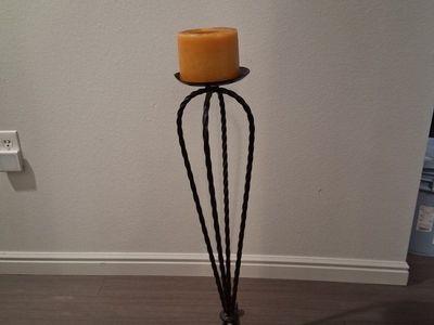 Wrought Iron Twisted Metal Pillar Candle Holder Floor Standing Decor Rustic Style