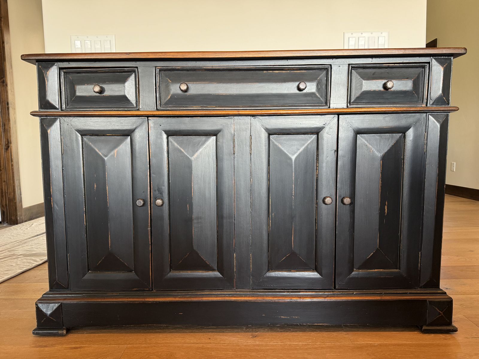 Distressed Black Wooden Buffet and Credenza with Storage Cabinet and Drawers