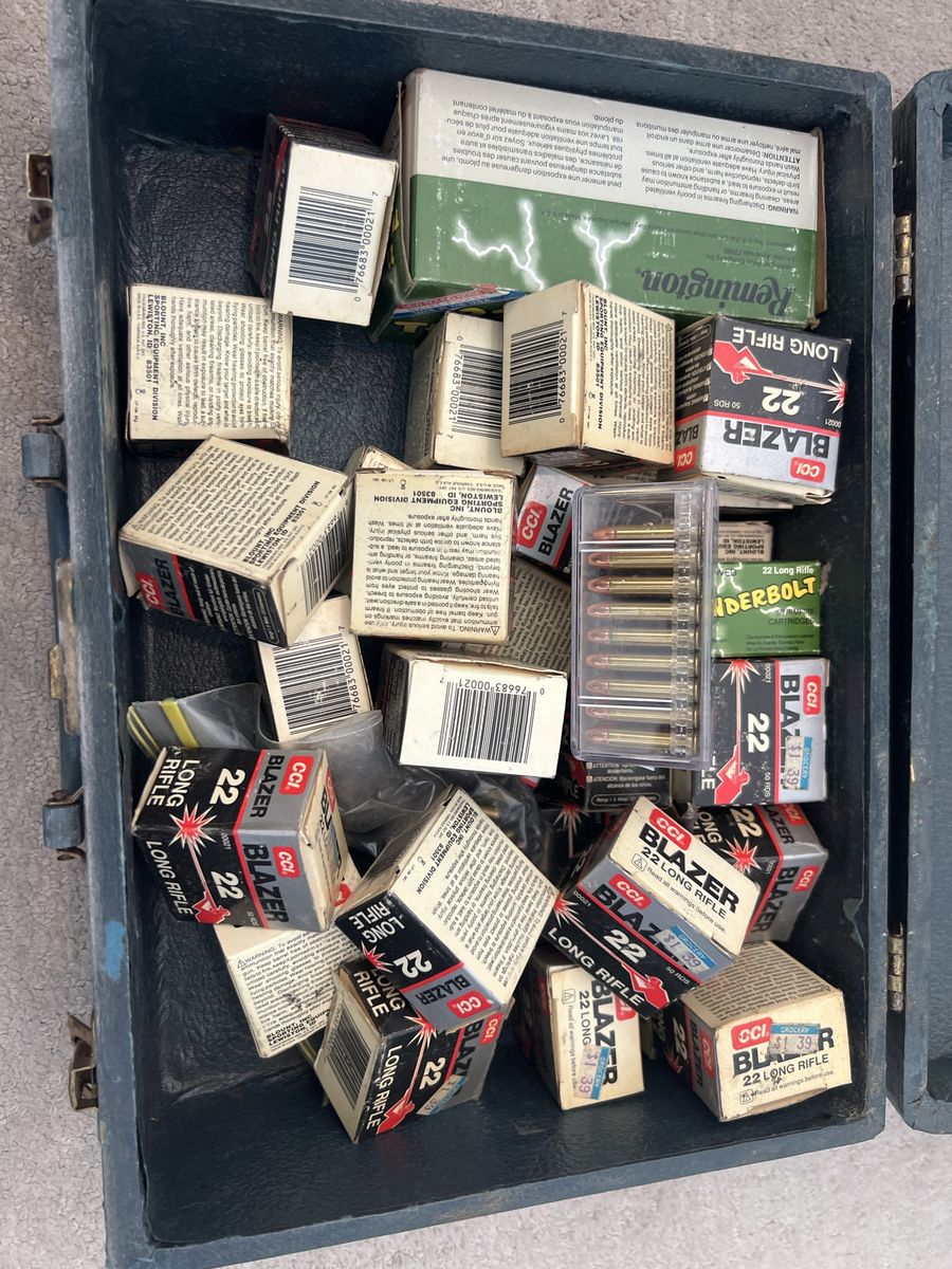 Assorted .22 Long Rifle Ammunition Boxes in Wooden Box