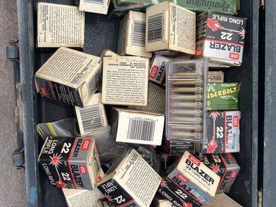 Assorted .22 Long Rifle Ammunition Boxes in Wooden Box