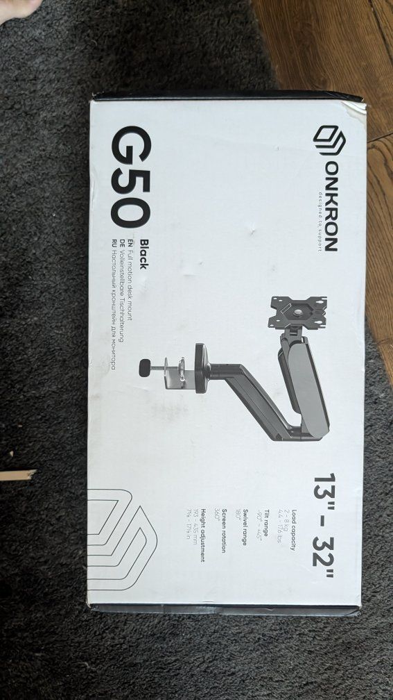 ONKRON G50 Black Full Motion Desk Mount for 13"-32" Monitors, Gas Spring, 4.4-17.6 lbs