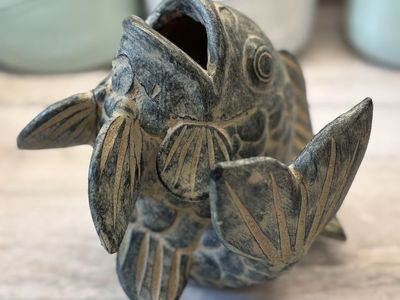 Fun/Unique Ceramic fish planter/yard decor 7” tall
