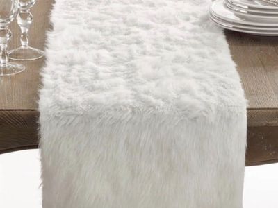 White Faux Fur Table Runner Plush Decorative Table Accent 15”x72”