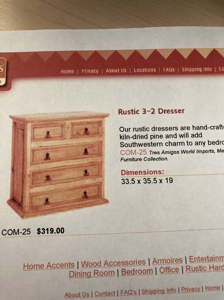 Rustic Five Drawer Dresser