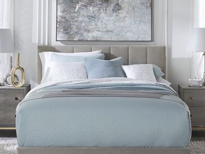 Home Essentials Reece Queen Upholstered Bed Frame - Gray Fabric Slats Support