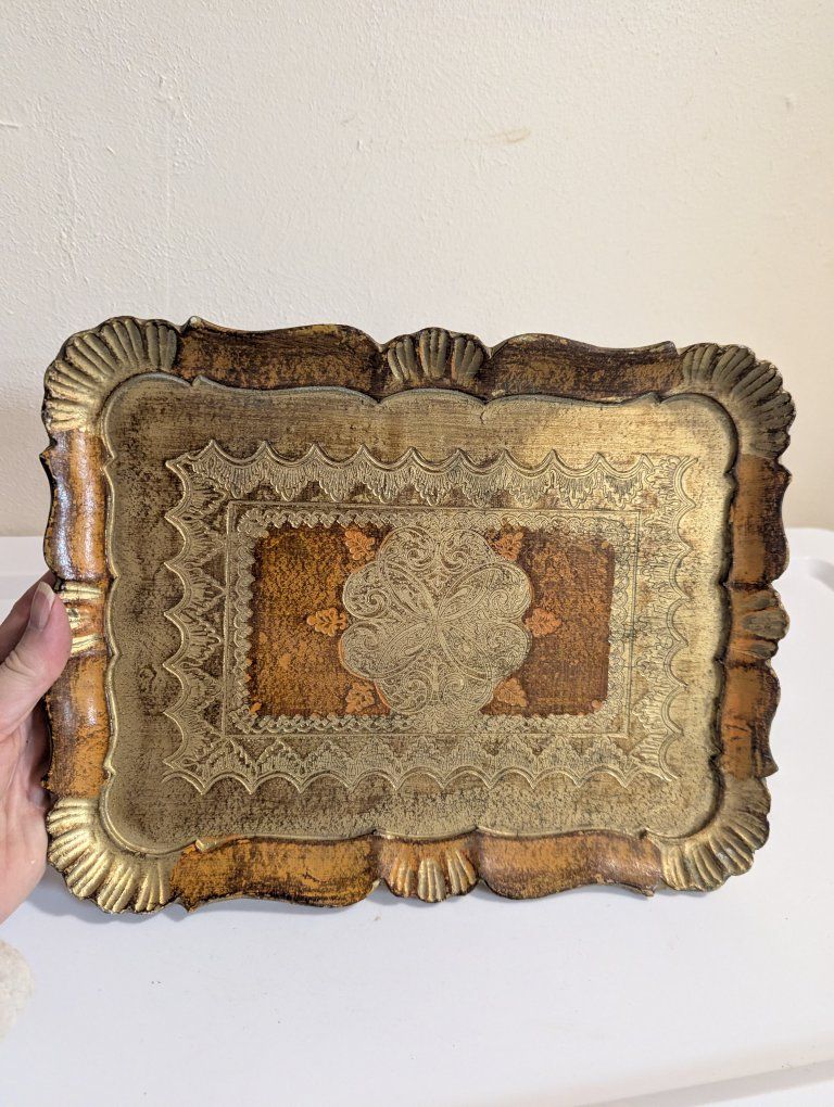 12.5" vintage Florentine Italian trinket tray