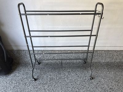 Rolling Metal sports equipment Rack with Storage Basket