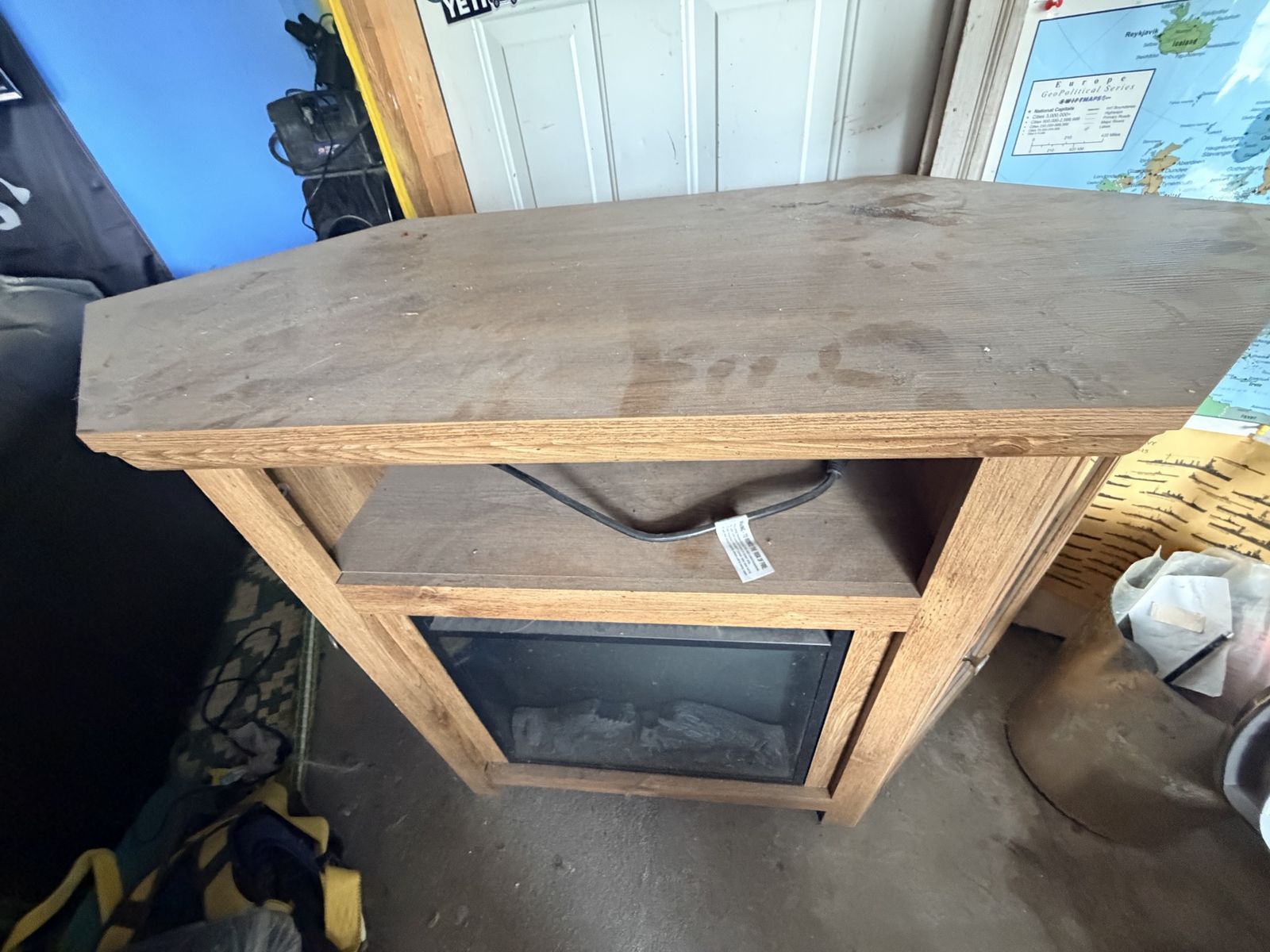 Wooden Electric Fireplace TV Stand with Glass Cabinet Door