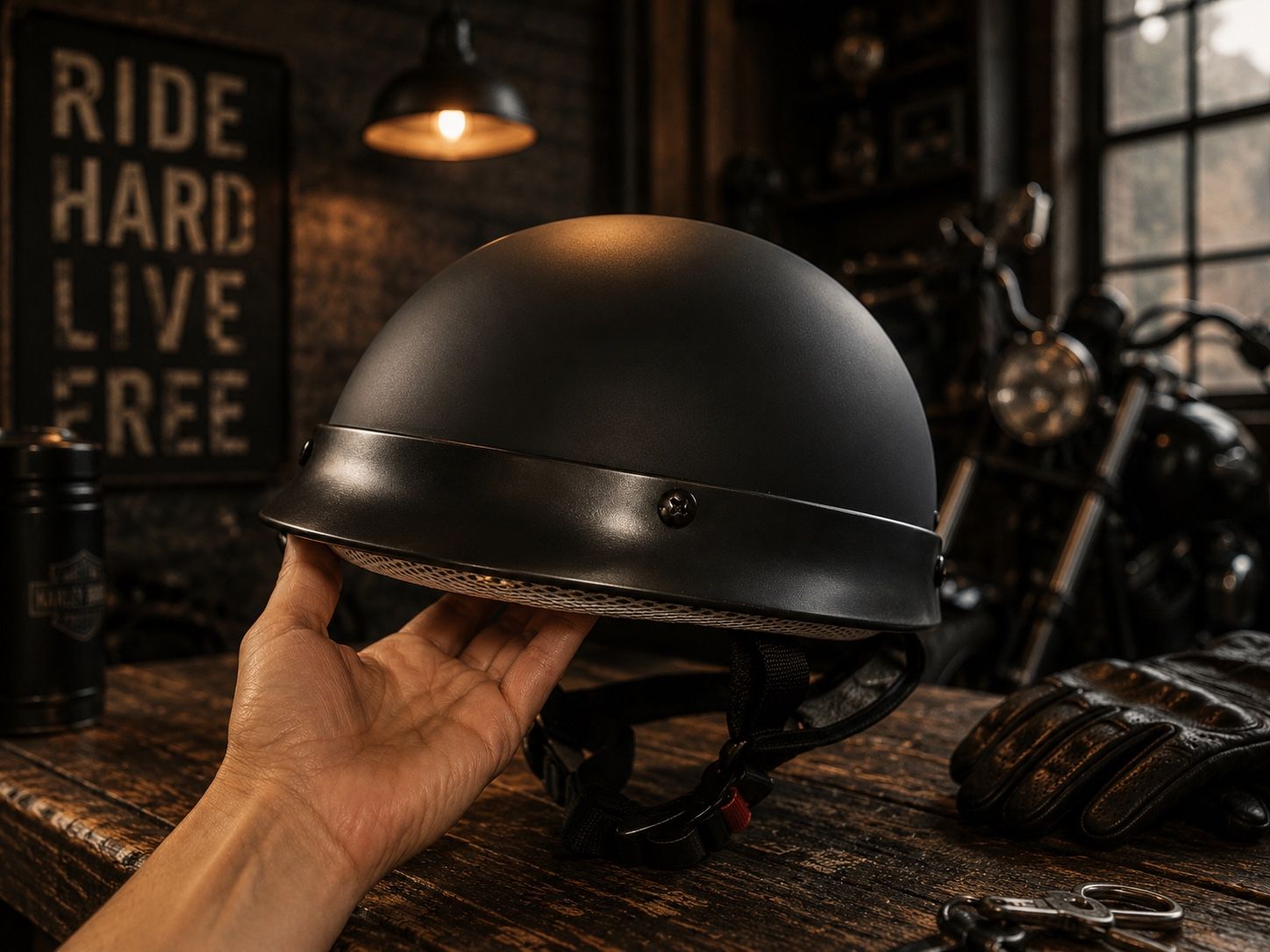 NEW Matte Black Motorcycle Half Helmet Cruiser Scooter Beanie Style