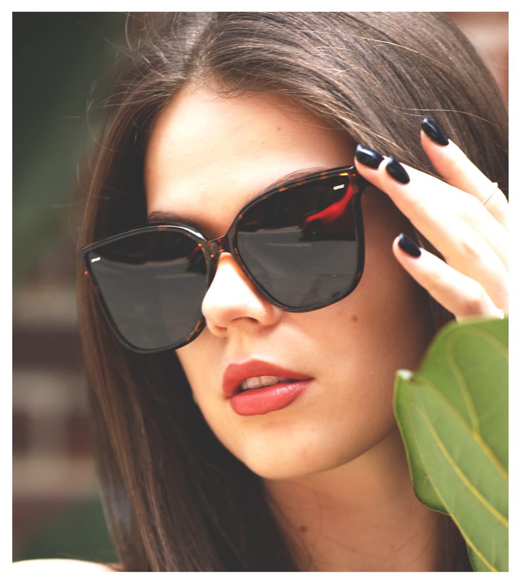 Mazzen Oversized Square Cat Eye Sunglasses - Tortoise Shell, UV400 Protection, Women's