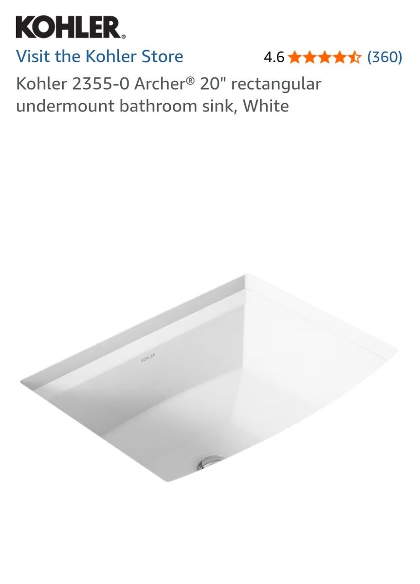 Kohler Archer 20” Undermount Bathroom Sink White