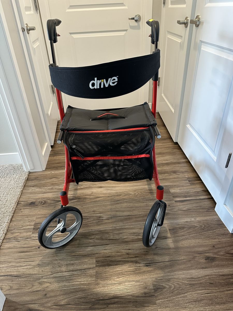 Drive Medical Red Rollator Walker with Seat and Storage Basket