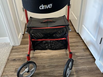 Drive Medical Red Rollator Walker with Seat and Storage Basket