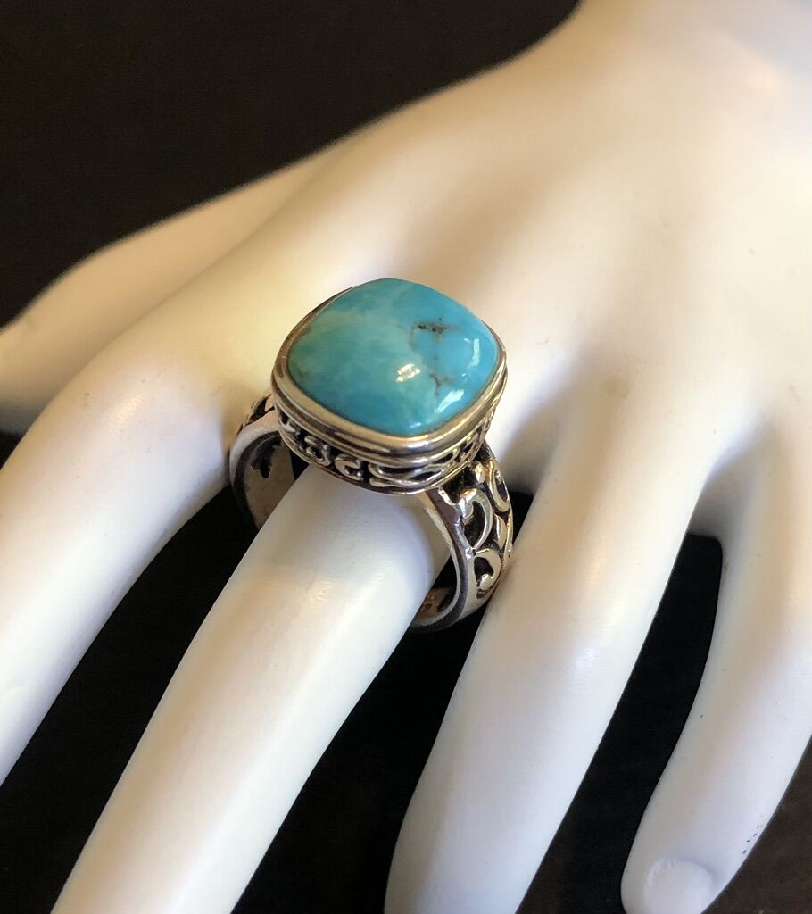 Sterling Silver And Square Turquoise Filigree Ring