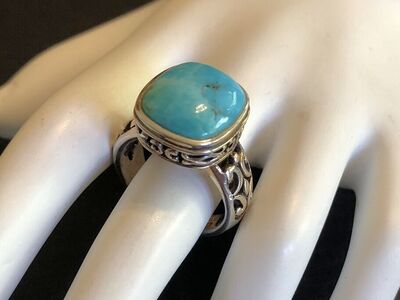 Sterling Silver And Square Turquoise Filigree Ring