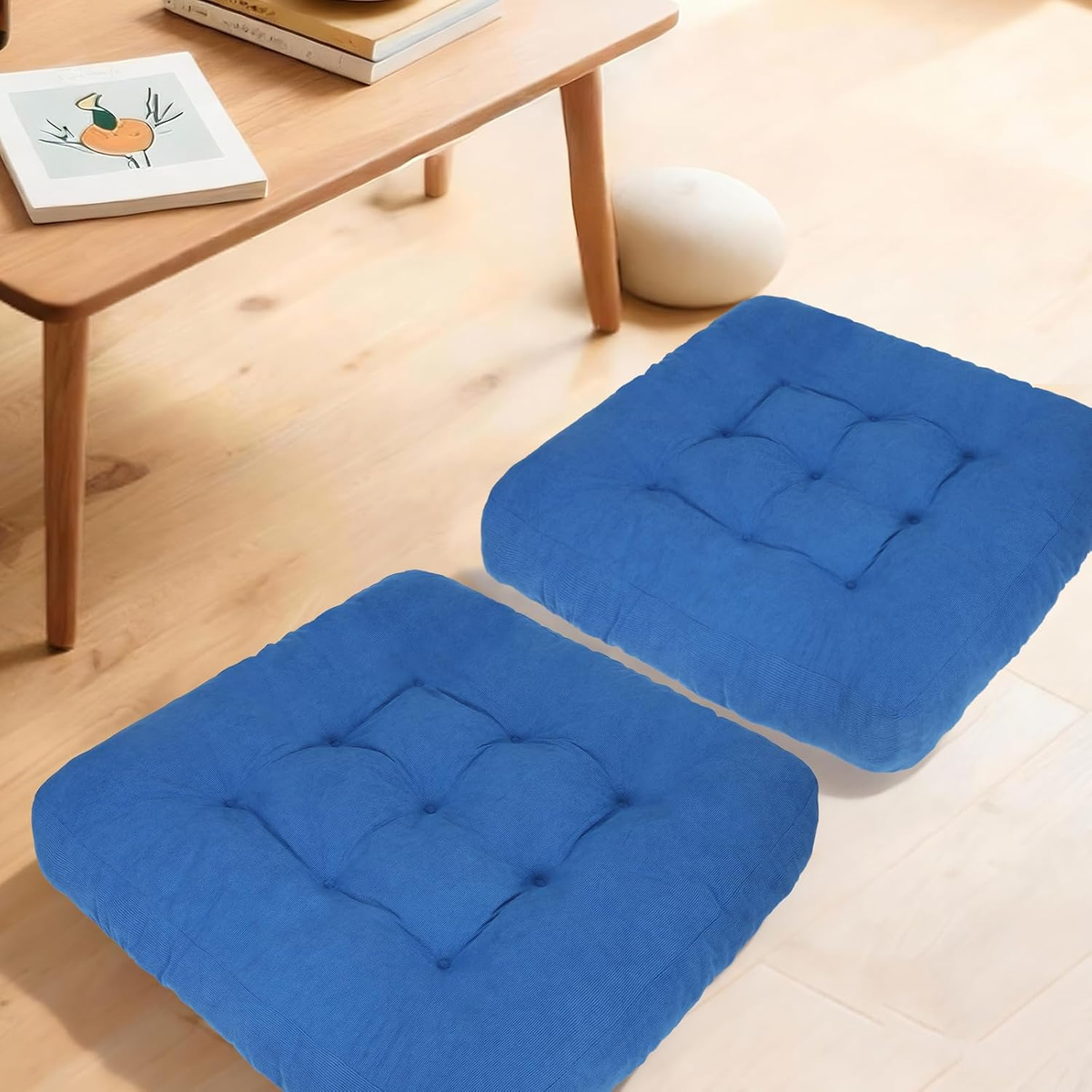 NEW 22x22 Meditation Floor Pillow Set of 2, Tufted Corduroy Cushion, Blue